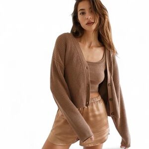 Reformation Elke Chunky Knit Tank And Cardi Set Brown Organic Cotton EUC